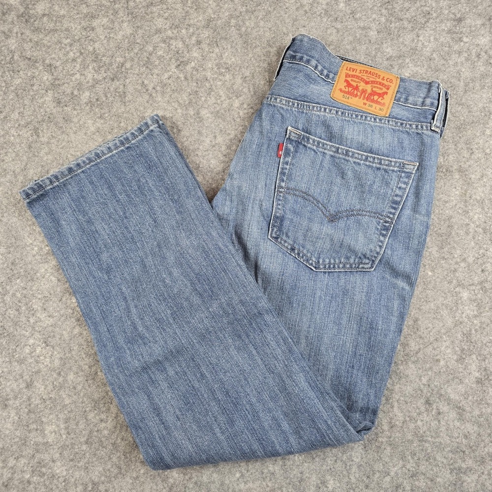 Levi's 514 Jeans Mens 36x30 Light Wash Blue Straight Denim W36 L30 Regular Fit